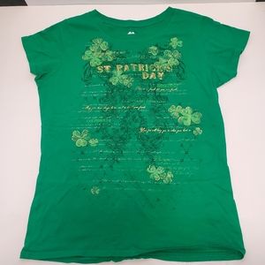 Lucky Tee Shirt Saint Patrick's Day Womens Size Large Green Gold Short Sleeve